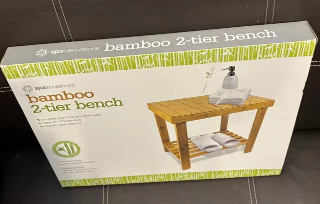 Bamboo 2 Tier Shower Bath Spa Bench Bathroom Seat Stool, Water Resistant