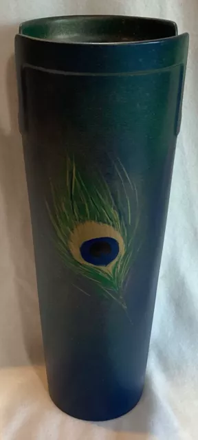 Large 16” Vintage Art Nouveau Royal Haeger Art Pottery Vase Hand Painted Peacock