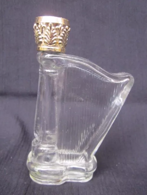 Vintage Perfume EMPTY Bottle "AVON" Harp 4" X 2.25" Clear Glass Gold Lid CUTE!!