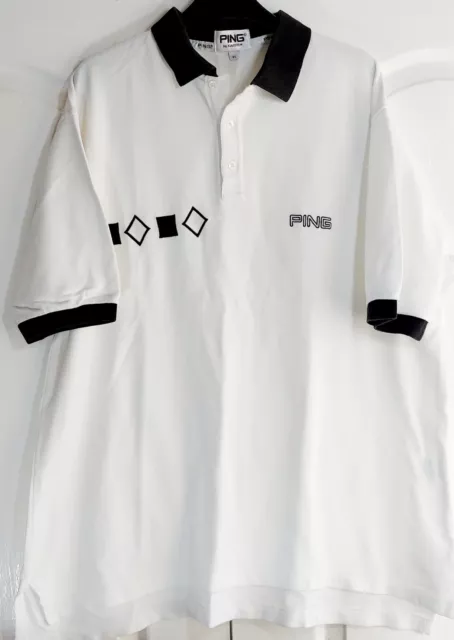 Rare PING by Karsten Men's White w Black Detail Polo Shirt Golf Size XL