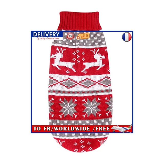 Dog Sweaters Elk Turtleneck Pet Dog Cat Sweaters Winter Clothes (16 Red)