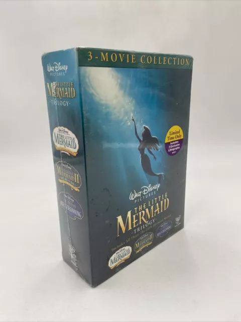 THE LITTLE MERMAID TRILOGY 3Movie Collection Lithographs Walt Disney DVD SET