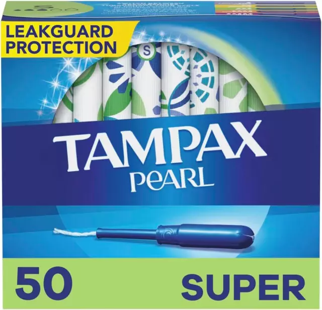 Tampax Pearl Tampons, Super Absorbency with LeakGuard Braid 50 count