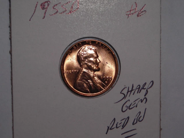 wheat penny 1955D GREAT GEM RED BU 1955-D LINCOLN CENT LOT #6 UNC RED LUSTER
