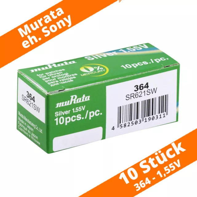 10 x Murata 364 SR621SW SR60 eh. Sony Knopfzelle Uhren Batterie Knopfzelle AG1