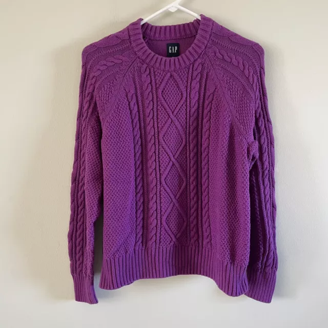 Gap Cable Knit Sweater Pull Over Magenta Purple Women's Size MEDIUM Crew Neck