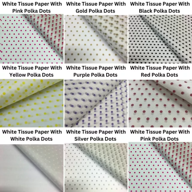 Polka Dot Printed Tissue Paper 10 Colours Wrapping Coloured Hampers Birthdays