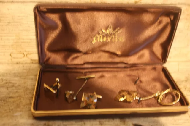 Vintage 1970'S Merlin Gold Coloured  Cufflink  Set-Good Condition