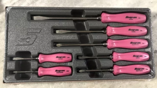 New Snap-On 7 Piece Pearl Pink Hard Handle Screwdriver Set SDDX70APP