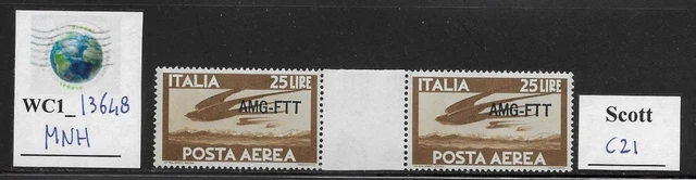 WC1_13648. ITALY: TRIESTE FTT. Gutter pair 25 L. 1950 DEMOCRAT. air. Sc C21. MNH