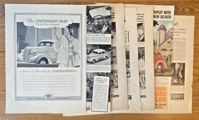LOT of 7 1930s Automobile & Cars Vintage Full Page Ads 14x10" Many Brands READ