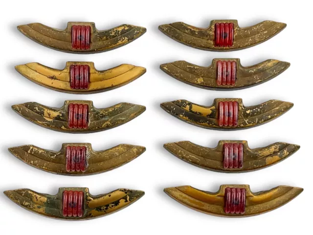 Vintage Art Deco Brass Lucite Waterfall Drawer Pulls Set Of 10