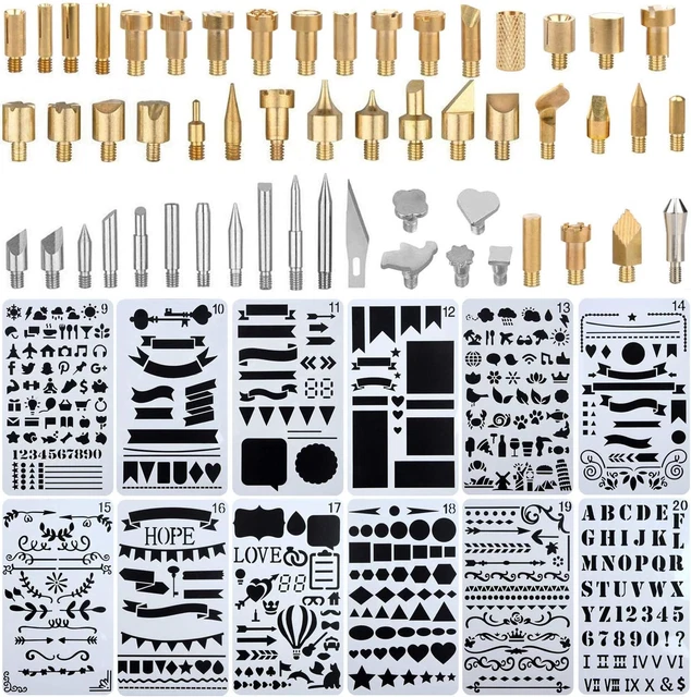 65 Pcs Wood Burning Kit,Professional Soldering Iron Tips and DIY Drawing Templat