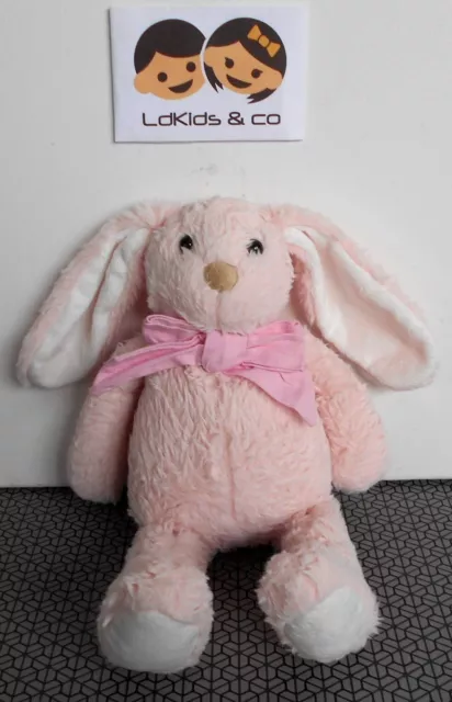 DOUDOU PELUCHE ATMOSPHERA For KIDS LAPIN ROSE NOEUD EN LIN 32 cm D1613