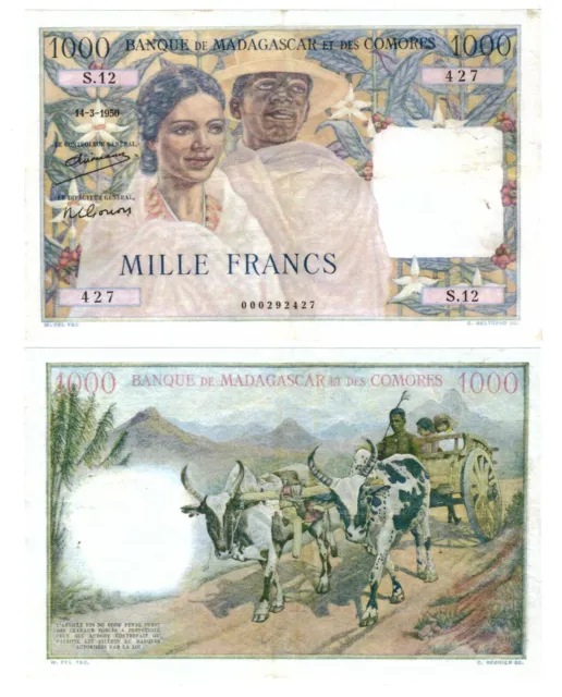 r Reproduction Paper -   Madagascar 1000 francs franks 1950 Pick #48   766