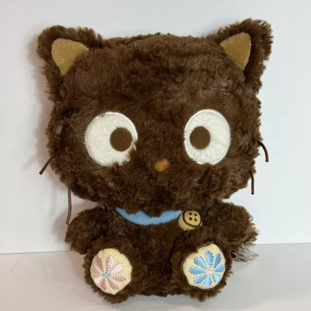 Sanrio Chococat Plush 9" Brown Cat Scarf Button Stuffed 2009 Flower Tag