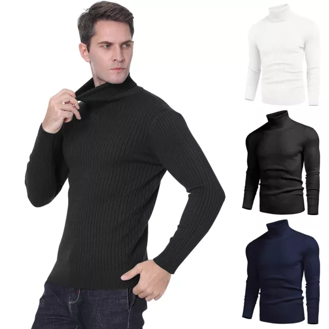 Mens Casual Turtleneck Sweater Slim Fit Lightweight Long Sleeve Knitted Pullover