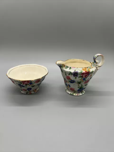 Vintage Royal Winton GRIMWADES OLD COTTAGE CHINTZ CREAMER 3x3,  SUGAR 3x1.5 3