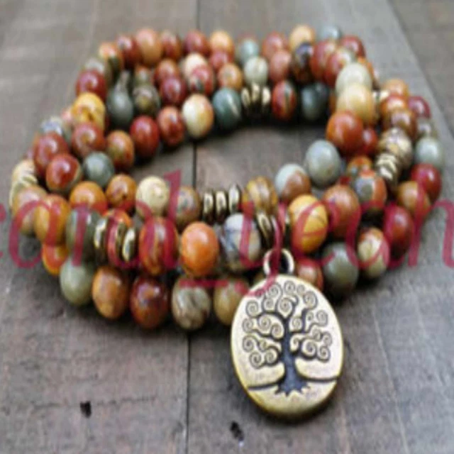 8mm Natural 108 PICASSO STONE beads tree pendant necklace Choker Fashion