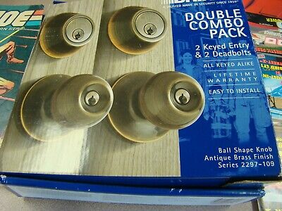 Brink Double Combo Pack 2 Keyed Entry And 2 Deadbolts-Antique Brass Finish