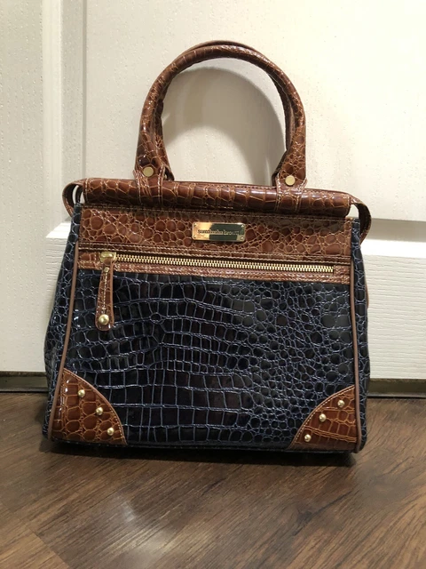 Samantha Brown Croco Embossed Dowel Travel Bag Purse Carryon Midnight Blue/Camel