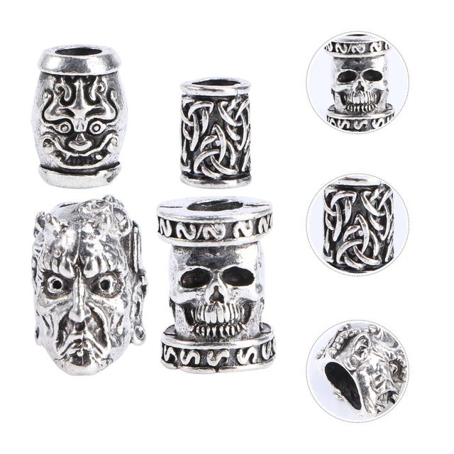 4Pcs Retro Viking Bart Perlen Geflecht Ringe Dreadlocks Metall Perle