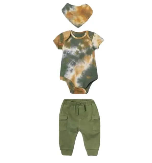 Kidtopia Baby Boy 3 Piece Set Month Green Brown Tie Dye Infant Boys Size 12 NWOT