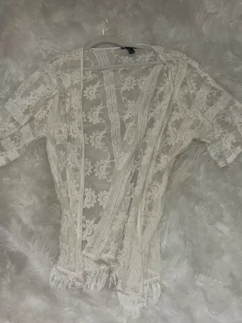 Forever 21 Ivory Lace Cardigan Cover Up Womens Size L