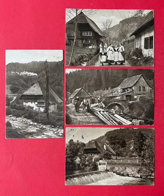 4 x AK Schwarzwald 1915 Niederwasser, Bauernhaus bei Wolfach, Sägemühle ( 134060