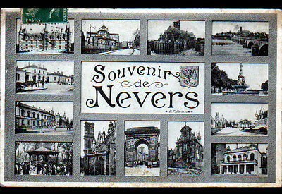 NEVERS (58) SOUVENIR de ,,, KIOSQUE à MUSIQUE , GARE & MONUMENTS en 1911