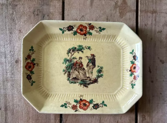 Antique Sun Glo EHSC Co Serving Platter Victorian Couple Ribbed & Floral