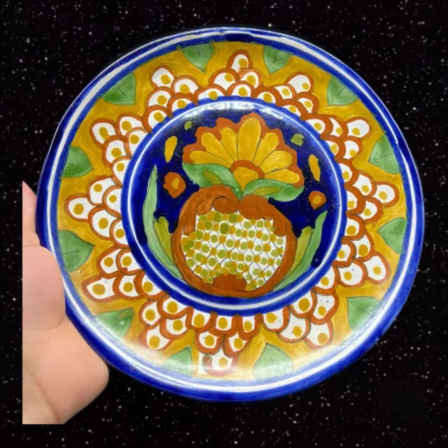 Vtg T Ruth Talavera Pueblo Mexican Pottery Folk Art Hand Painted Plate Tonala
