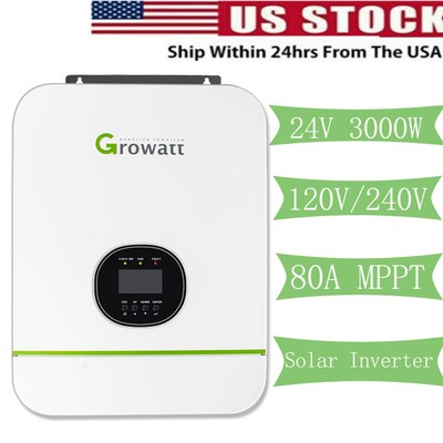 GROWATT 3000W SOLAR Inverter 120/240V Spilt Phase Off-Grid 80A MPPT ...