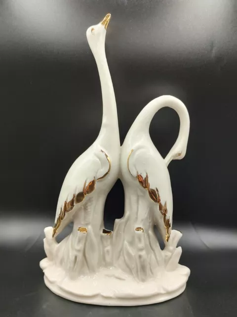 Capodimonte Italy Long Neck Egrets Gold Trim Statue