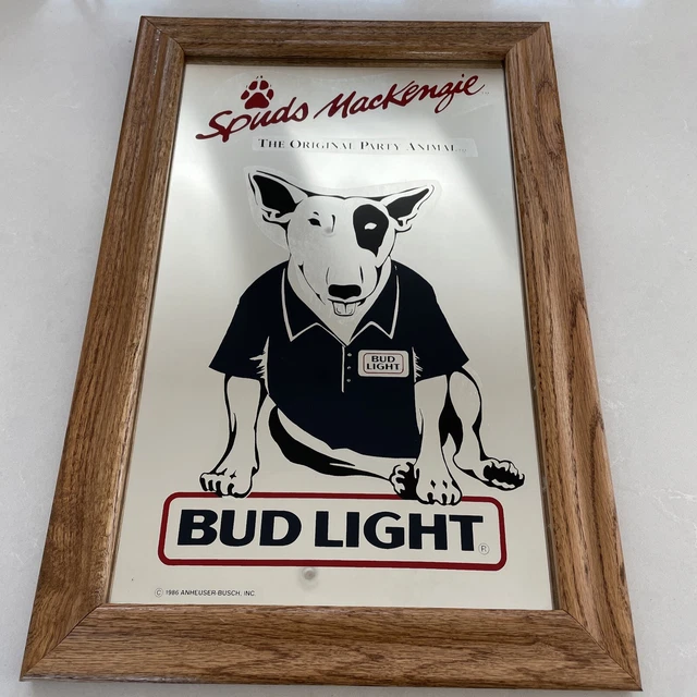 Vintage 1986 Spuds Mackenzie Bud Light Mirror The Original Party Animal Framed