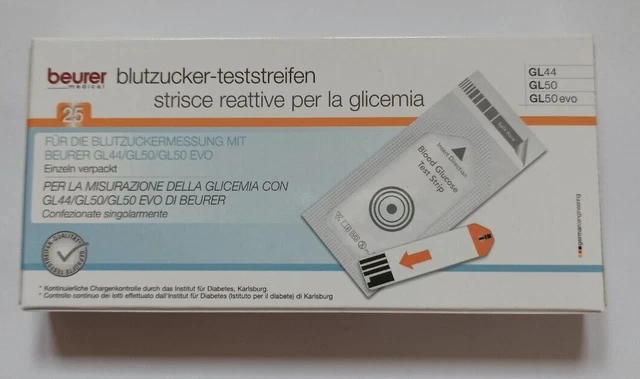 25 STRISCE GLICEMIA Beurer Gl44 Gl50 Gl50 Evo Scadenza 12/2022 EUR 12 ...