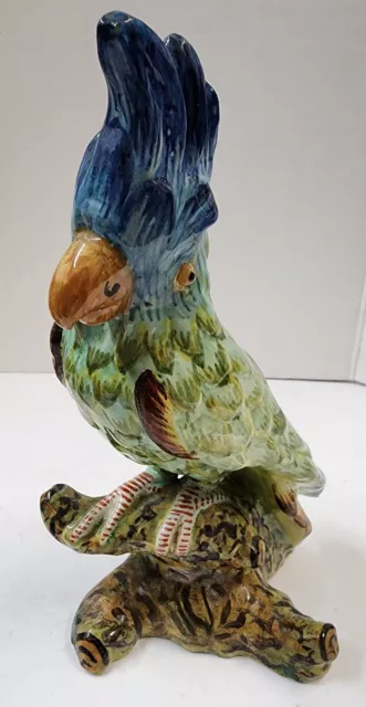 Vintage Porcelain Colorful Cockatoo Parrot Bird Figurine 10" Tall Made in France