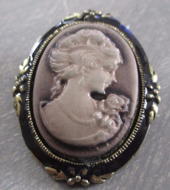 Broche Ancienne En Or De Tolède Avec Camée Celluloïd - Vintage - Blanc, Noir, Vert