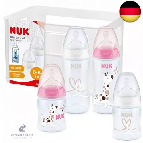 NUK First Choice+ Babyflaschen Starter Set | 0–6 Monate | 4 Flaschen mit T