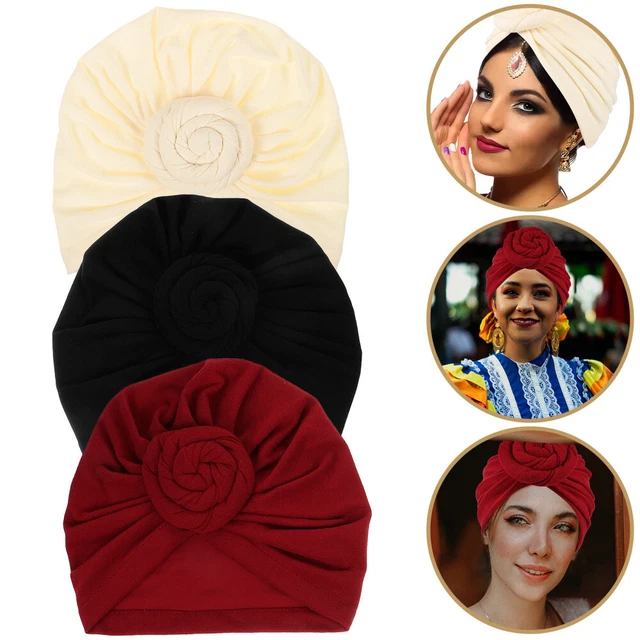 3 pezzi turbante donna, cappello africano, stile etnico, cappello a nodo,