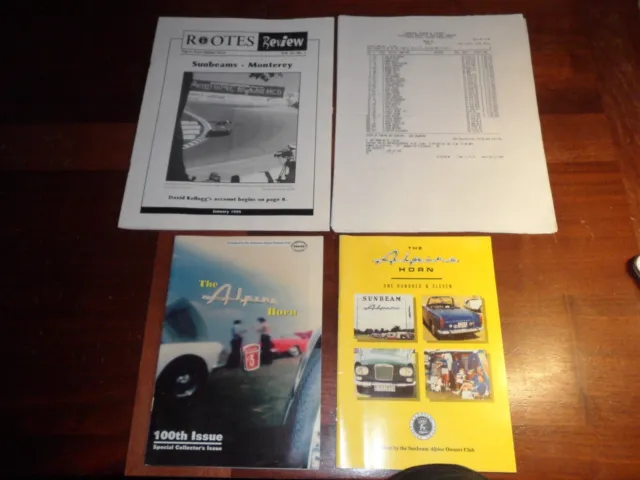 Lot of Sunbeam The Alpine Horn Magazine, Rootes Review 1999 & Race Results