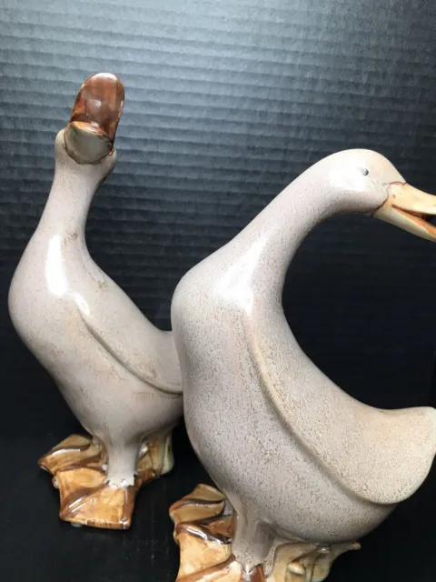 Pair Of Chinese Export Ceramic Ducks , Brown Speckled Glaze, Rare