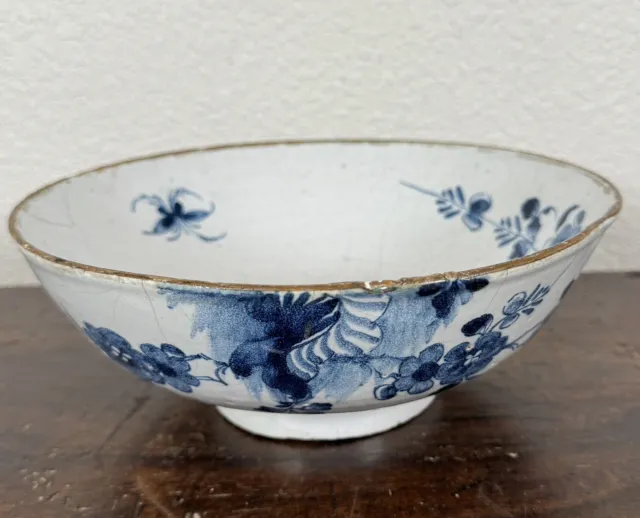 Antique 18th Century English London Blue Delft Punch Bowl Faience Chinese Style