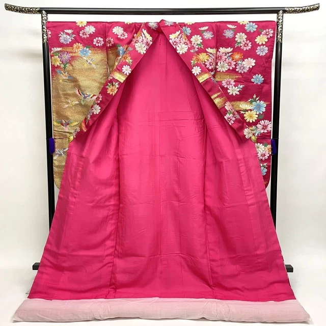 Japanese Kimono Uchikake Luxurious Wedding Embroidery Pure Silk Flower Pink K464 3
