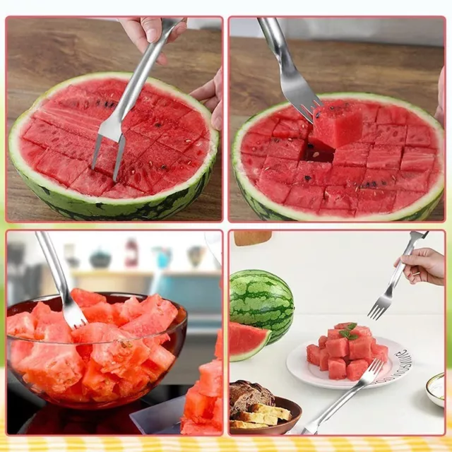 Multifunctional Watermelon Fork Slicer Cutter Stainless Steel Fruit Fork Tools 2