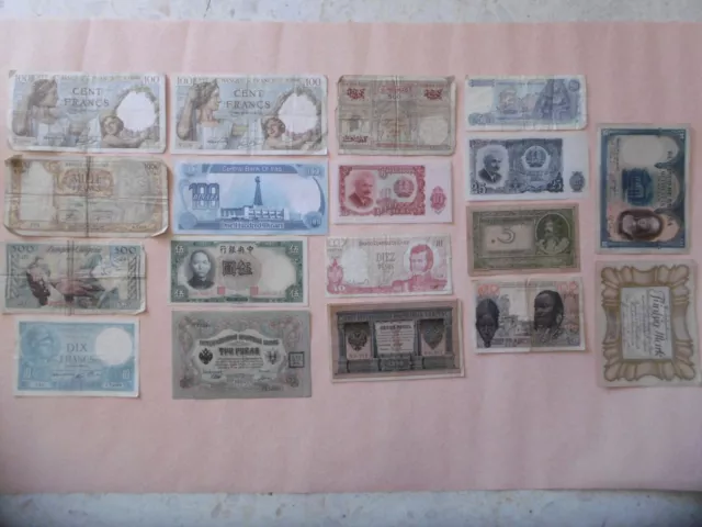 Lot de 18 Billets de BANQUE - France - Chine - Espagne - Chili - Currency Note