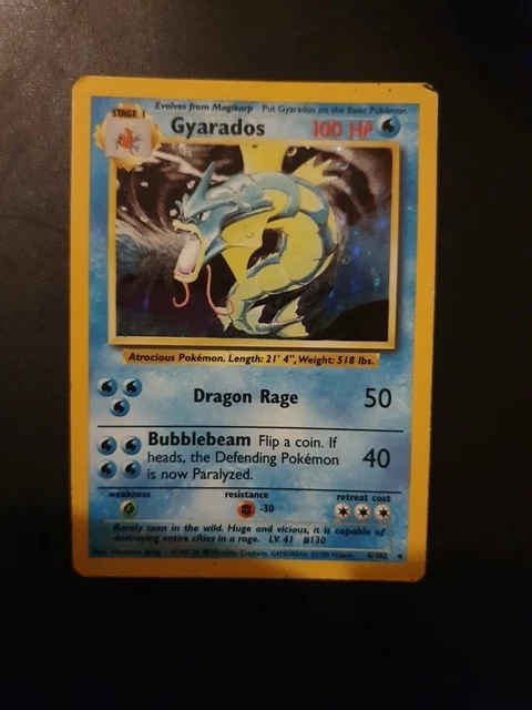 Gyarados Pokemon Card 6/102 Rare Holo Base Set 1999 Wizards of the coast WOTC
