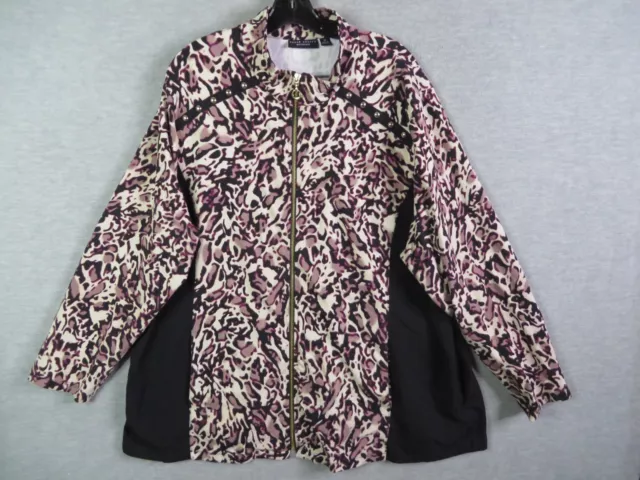 Susan Graver Womens Jacket 3X Pink Black Animal Print Full Zip Long Sleeve Party