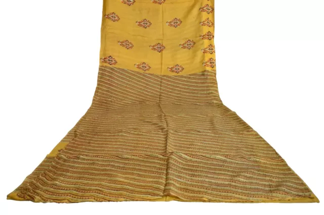 FNC Vintage 5 Yard  Yellow Shaded Saree Pure Silk Sari With Ikat Printed Sari.