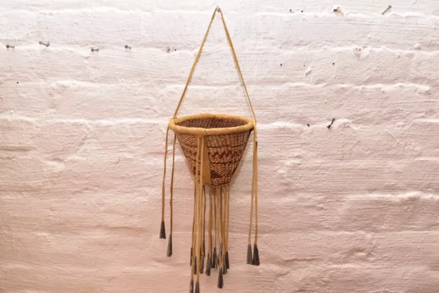Apache Small Woven Squaw Brush Willow Buckskin and Cones Burden Basket NICE!